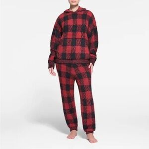 NWT Skims Cozy Knit Hoodie in Brick Buffalo Check Sizes S/M & 2X/3X